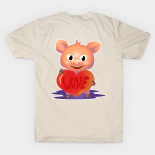 Cute pig hug big red heart with love T-Shirt